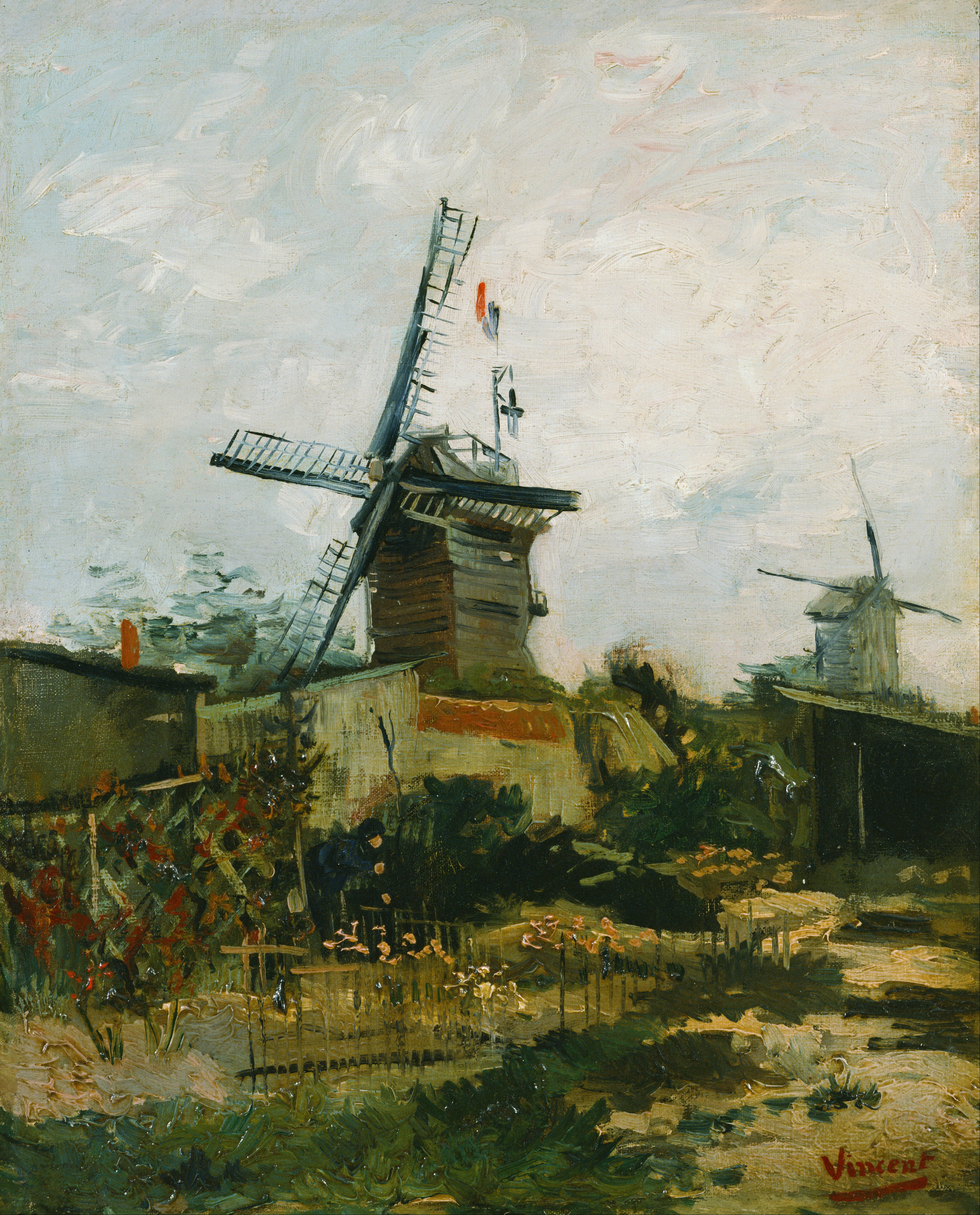"Windmills on Montmartre", 1886, Vincent van Gogh [Public domain], via Wikimedia Commons